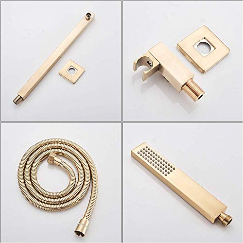 Set douche pluie or brossé complet mitigeur mécanique et douchette à main - 2