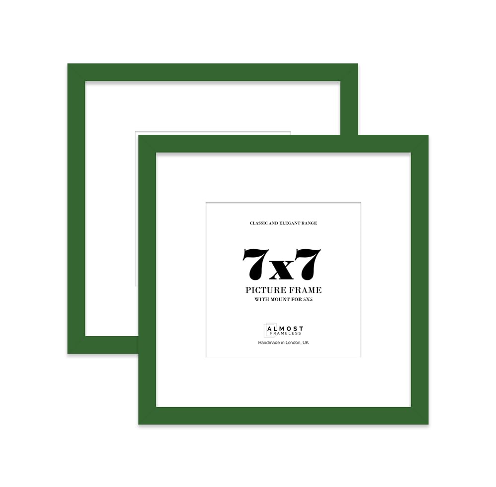 7x7 Green Picture Frame with Mount for 5x5 Photos, Prints - Modern Square Wall Frame, Set of 2