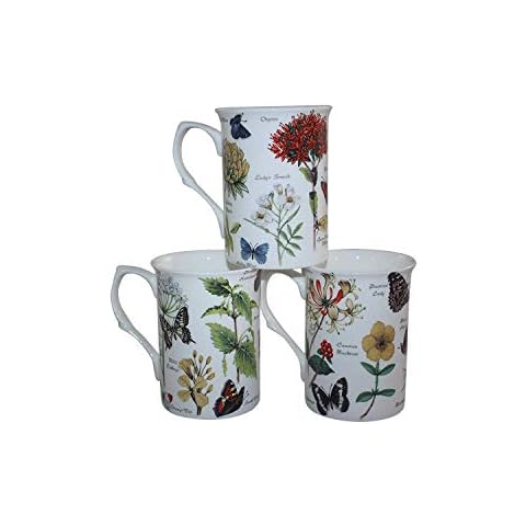 Set of 6 Fine Bone China Butterfly Mugs Cover