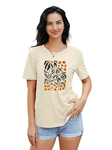 Image of Anbech Womens Dandelion Graphic T-Shirts Teen Girls Cute Sunflower Print Casual Tee Tops