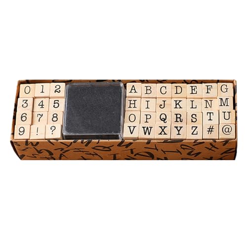 ATBUSS 1 juego de sellos de madera, kit de manualidades para niños y niñas, con almohadilla de tinta, estilo retro y 40 juegos alfanuméricos.