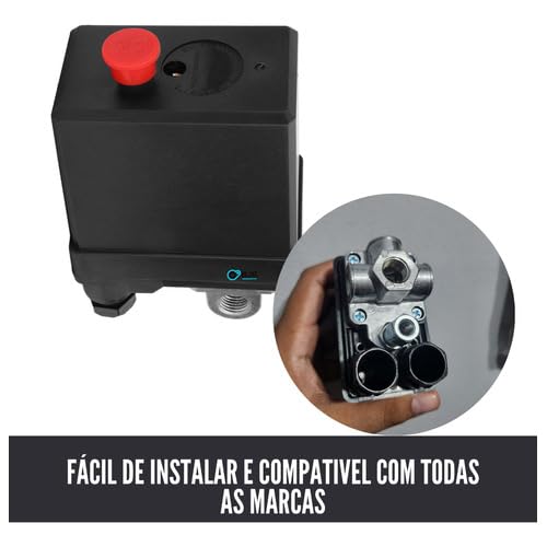 Pressostato Compressor Para Schulz, Chiaperini, Motomil e Ferrari,4 VIAS, 80-120 psi, Automatico