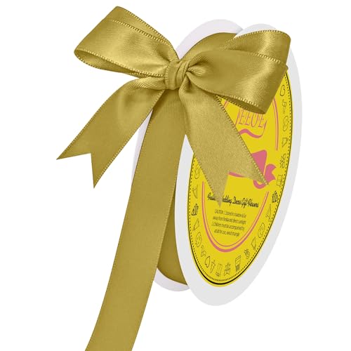 Image of Double Face Cream Gold Satin Ribbon 5 /8 inch X 50 Yards Polyester Cream Gold Ribbon for Gift Wrapping Very Suitable for Weddings Party Invitation Decorations and More