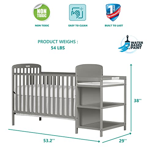 Image of Dream On Me Anna 4-in-1 Full-Size Crib and Changing Table Combo in Steel Grey, Greenguard Gold Certified, Non-Toxic Finishes, Includes 1 inch Changing Pad, Wooden Nursery Furniture (Pack of 2)