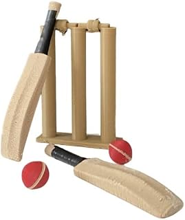 Miniature Desktop Cricket Game Set - Playable Tabletop Cricket with Wickets & Balls - Office Desk Toy (Base Set + 1 Bat)
