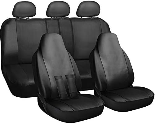 Motorup America Full Set Leather Auto Seat Cover - Fits Select Vehicles Car Truck Van SUV - White & Black