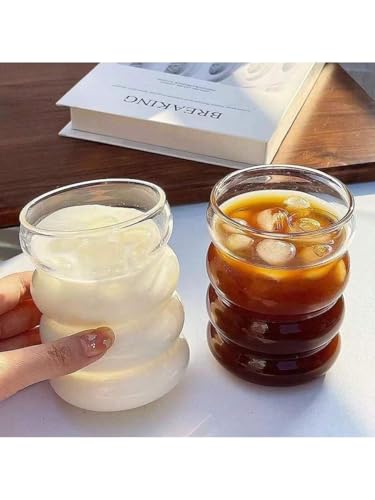 Image of SUANI Bubble Shape Glass Tumbler with Lid and Straw, 500ml Transparent Drinking Glass Cup for Iced Coffee, Cold Coffee, Juice, Smoothies, Milk, Tea and Beverages, Drinking Tumbler Pack of 1