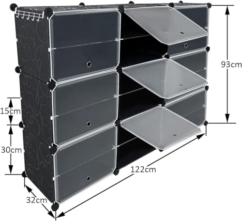 Image of Shoe Rack Multipurpose 5 Shelves Shoe Rack with Zip Door Cover & Side Pockets, Multiuse Wide Shelve,Rack for Footwear, Toys, Clothes (Black, 18-Layer)