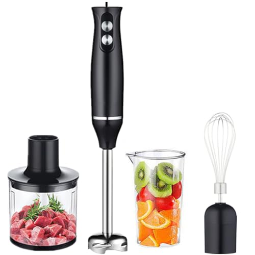 Hand Blender 4- in- 1, Handheld Electric Stick Blender Stainless Steel Blades, Immersion Electric Food Mixer with 2 Speed Low Noise, Beaker, Electric Whisk, for Smoothies, Soups, Sauces