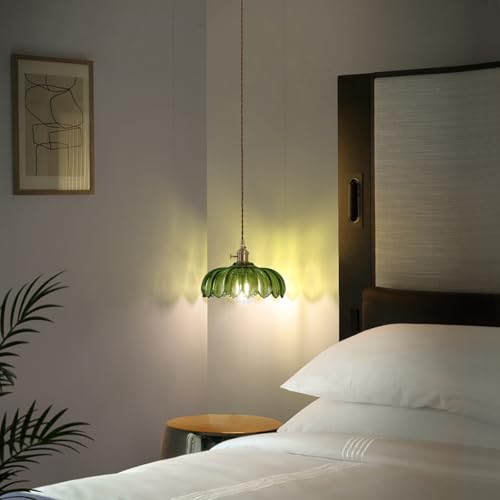 Image of Shenmoyl Pendant Light with Green Scindapsus Glass Lmapshade, Brass Vintage Pendant Light Adjustable Hanging Light for Kitchen Island Dining Room Hallway