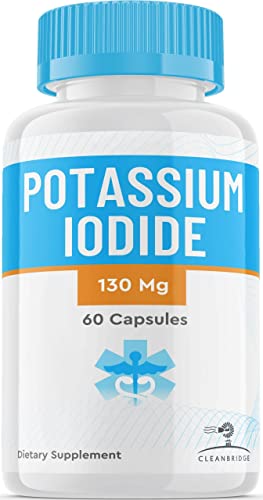 Potassium Iodide Iodine Tablets Pills 130 mg, Anti-Radiation Pills Exposure Protection, Iodine Tablets Nuclear Fallout, Potassium Supplement (60 Capsules)