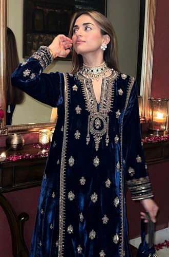 Prija CollectionWomen's Salwar Kameez Straight Suit Viscos Velvet Traditional Indian Pakistani Ready To Wear Dress2