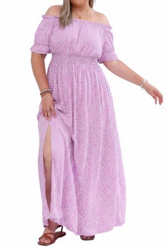 Image of Women's Plus Size Summer Dress Off The Shoulder Floral Boho Maxi Sundress