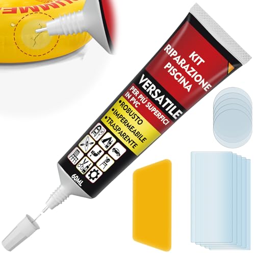 Bellifluous Kit Riparazione Piscina, Toppe per Piscina, 60ml Kit Riparazione Materassi Gonfiabili per Piscina, Letto Gonfiabile, Materasso Aria, Riparazione Piscina per Riparare Rapidamente Oggetti