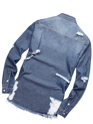 Floerns Men's Ripped Raw Hem Denim Shirt Button Down Long Sleeve Shirts2