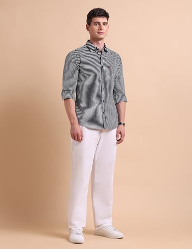 Image of U.S. POLO ASSN. Men Cotton Modal Vertical Striped Tailored Fit Shirt