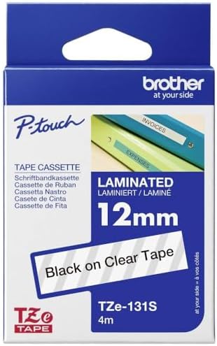 Brother TZe-131S Labeling Tape, Black on Clear, 12mm (W) x 4m (L)...