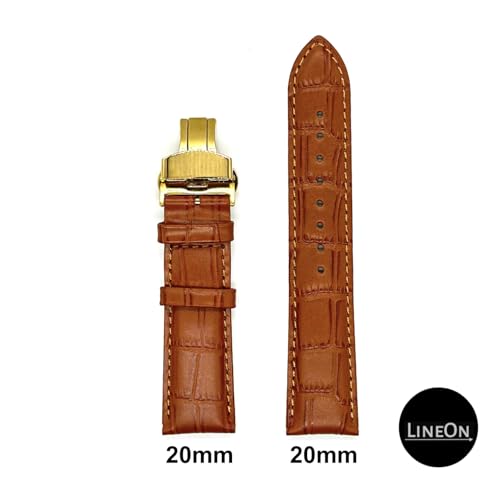 Image of Lineon 20mm Half Padded Leather Mens Watch Strap with ButterFly Lock For Branded Watches Tool and Pins Include