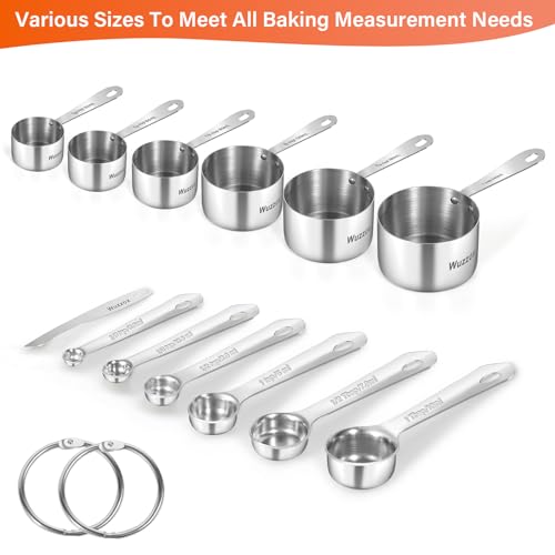 Wuzzox Stainless Steel Measuring Cups & Spoons Set of 13, Stackable Metal Measuring Cups & Spoons, Kitchen Gadgets for Cooking & Baking - image 2