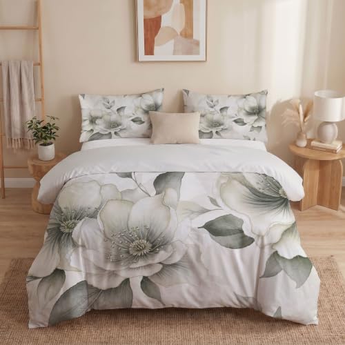 Parure de lit 220x240cm imprimé fleurs de magnolia gris chic - 3