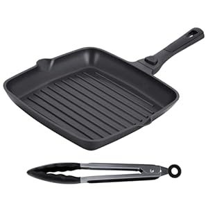 Stone&Stone Griglia Bistecchiera Antiaderente Quadrata 28x28CM|Manico rimovibile Piastra PROFESSIONALE in Pietra Fondo induzione in acciaio qualità TEDESCA Greblon C3+ grill per forno |1 Pinza (28CM)