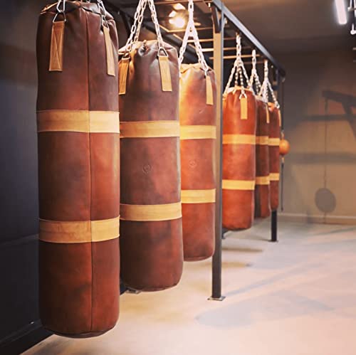 Modest Vintage Player, Retro Heritage Brown Leather Heavy Punching Bag, Tan Trim (Un-Filled) 5 Foot, Genuine Full Grain Cowhide Leather #TOP2