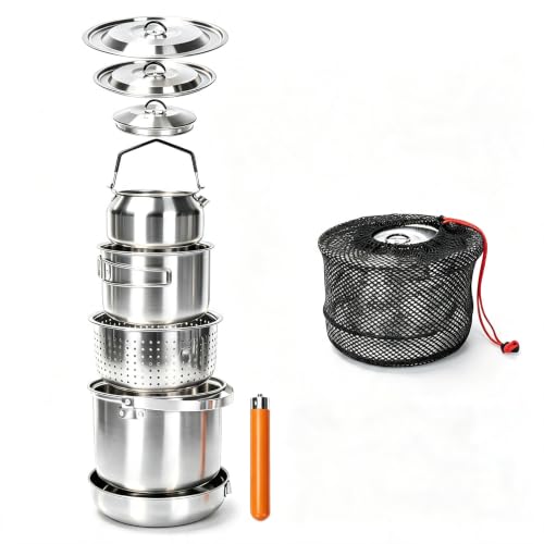 GFTIME Camping Kochset Camping Kochgeschirr aus Edelstahl...