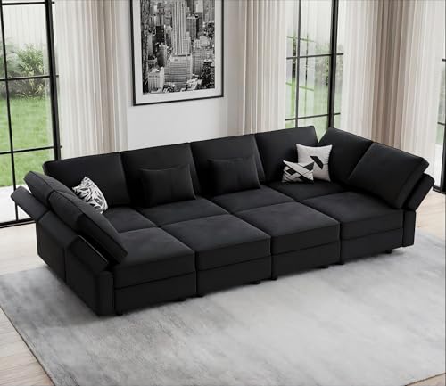 Vesgantti 118" 8 Seats Modular Sectional Sleeper Sofa with Storage, Black - image 1