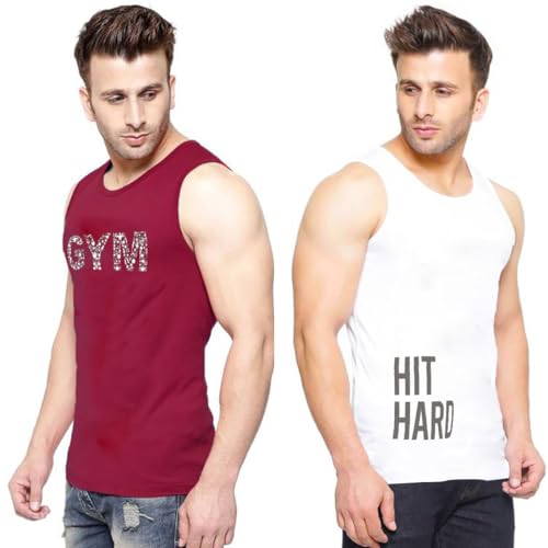 Image of hotfits Men's Quick Dry Workout Tank Top Gym Muscle Tee Fitness Bodybuilding Sleeveless T Shirt, Gym Vest- Pack of 2