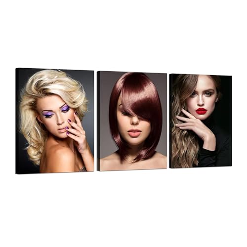 Hair Salon Canvas Print Fashion Hair Wall Art Wall Decor Beauty Hair Salon Picture Painting for Barbershop Beauty Salon Bedroom Decoration Poster with Frame Ready to Hang(36''Wx16''H)