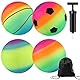 SKIKHN Bouncy Kickball, 4 Stück Regenbogen Ball, PVC Regenbogen Ball, PVC Bouncy Kickball, Kinder Spielball mit Handpumpe, für Drinnen und Draußen, Schulhofspiele (8.27 Zoll)