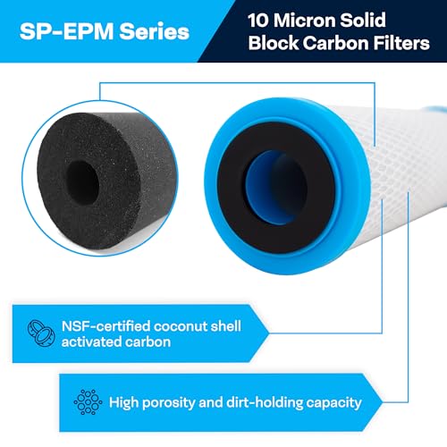 SpiroPure SP-EPM-10 10x2.5 10 Micron NSF Certified Coconut Shell Carbon Block Water Filter Cartridge EPM-10 155634-43 CB-25-1010 (Case of 12)