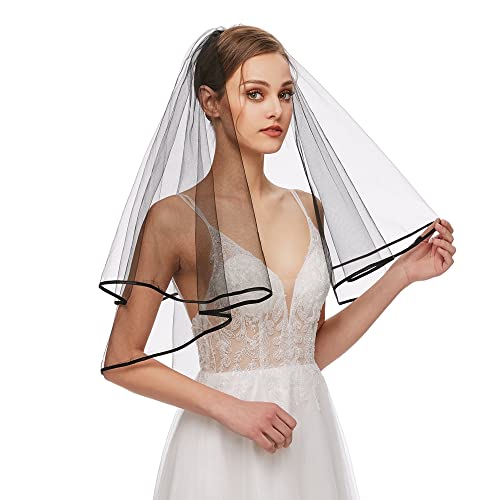 Nanchor Black Bridal Veil Women's Simple Tulle Short Bachelorette Party Wedding Veil Ribbon Edge With Comb For Wedding Hen Party (Black) #TOP2
