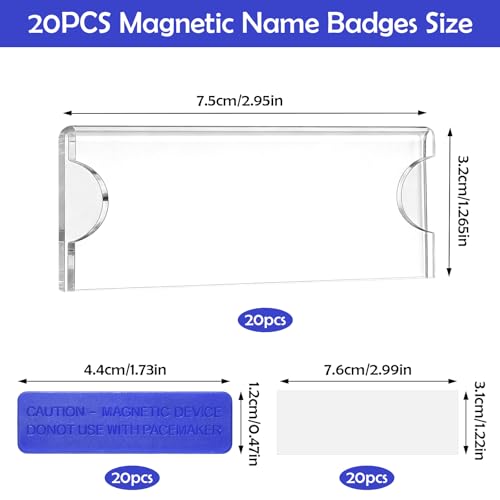 20 Stück Namensschilder Magnet, 75x32mm Personalisiert Magnet Namensschilder für Kleidung Transparent Acryl，Namensschild Magnetisch mit Papiereinschub für Krankenhaus Büro Messe Wiederverwendbar
