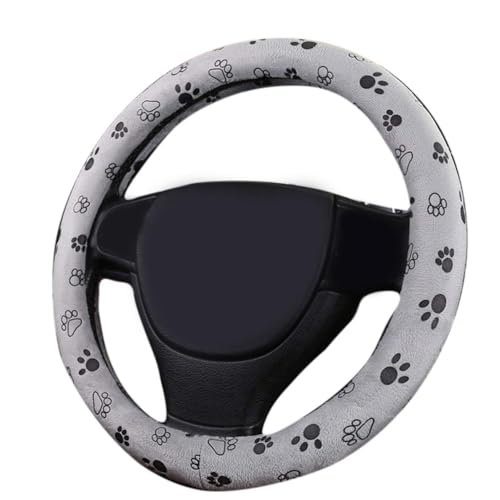 Soft Comfortable Cute Paw Printed Automotive Car Steering Wheel Cover (Grey)