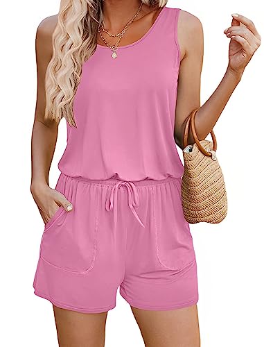 Image of ADOME Rompers for Women Summer Sleeveless Scoop Neck Tank Top Casual Short Jumpsuit Rompers with Pockets