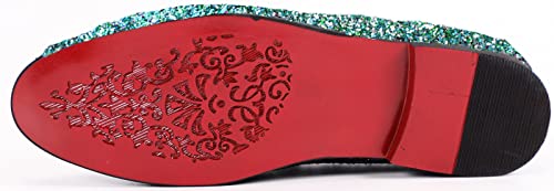Mens Smoking Sparkling Slipper Metallic Sequins Textured Glitter Tuxedo Slip-on Prom Loafers Luxury Wedding Dress Shoes (12 M US, Green)3