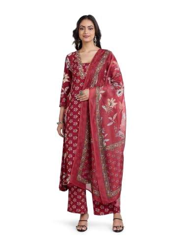 Image of Amazon Brand - Myx Women's Rayon Printed Kurta Set | Regular Fit | with Palazzo & Dupatta (Available in Plus Sizes)