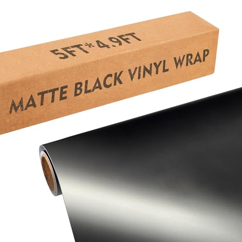 Image of Matte Black Vinyl Wrap for Cars, 5ft x 4.9ft Vinyl Car Wrapping Film - Bubble Free Vehicle Sheet Roll for Body Protection, Scratch Resistance (Matte Black)