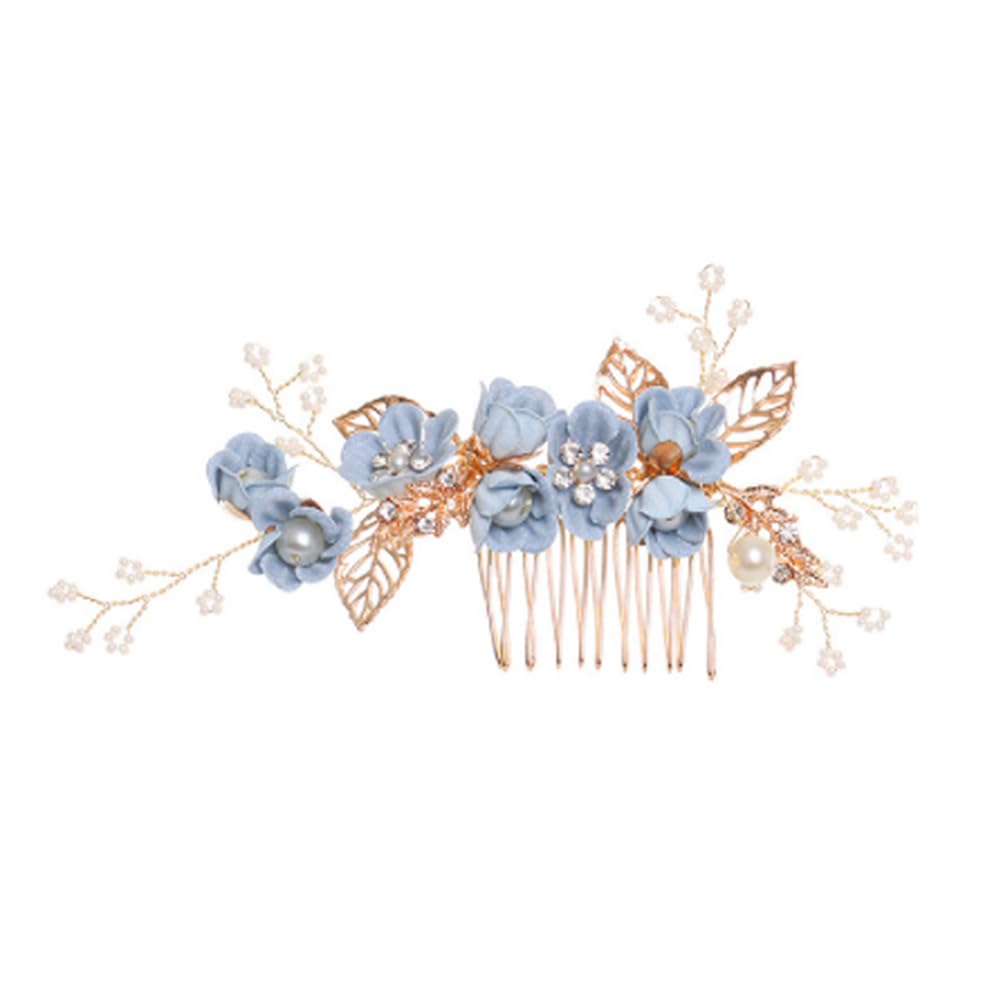 Bridal Hair Comb Wedding Hair Accessories for Women Blue Floral Fascinator Side Comb