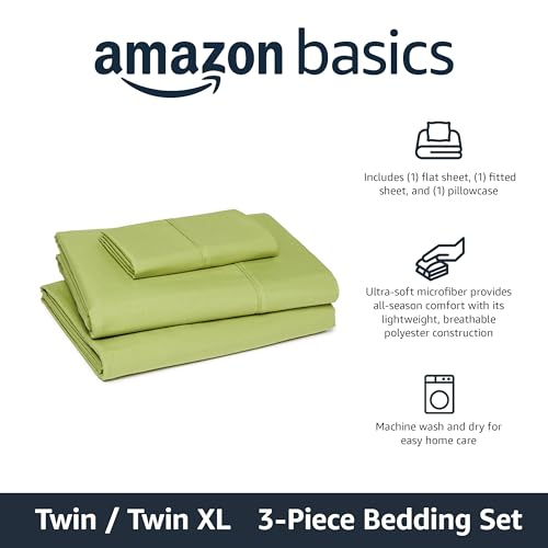 Image of Amazon Basics Lightweight Microfiber 3-Piece Bed Sheet Set, Twin XL, Oliver Light, Solid