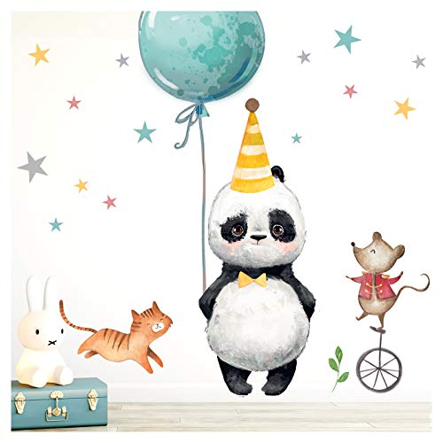 Little Deco Pegatina Panda Gato Ratón & Estrellas I M - 102 x 74 cm (WxH) I Globo Fiesta Sombrero Pared Cuadros Pared Tatuaje Cuarto Niños Animales Deco Baby Room DL198