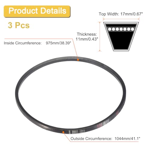 Image of uxcell 3 Pack B38 1 /2 Classic Wrapped V-Belt, 41 inch Outside Circumference Wrapped Industrial Rubber V-Belt B Profile V-Belt for Industrial Machinery Equipment, Black