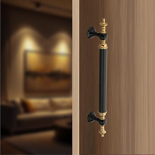 Image of Vintage Royal Main Door Handle | 24 Inch Premium Pull Push Handle for Home, Office, Hotels & Villas | Stainless Steel Black & Gold Antique Finish |Hole to Hole 600mm | 3 Years Warranty