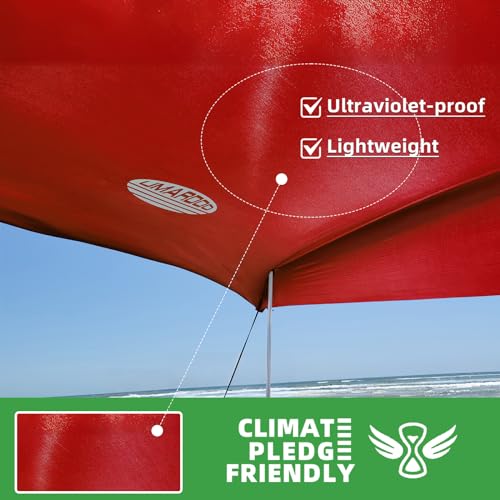 Image of UMARDOO Family Beach Tent Canopy Sun Shade Portable, Large Compact Beach Sun Shelter Easy Setup with Packable Bag for Outdoor Travel (Red, 10X10 FT. 4Poles)