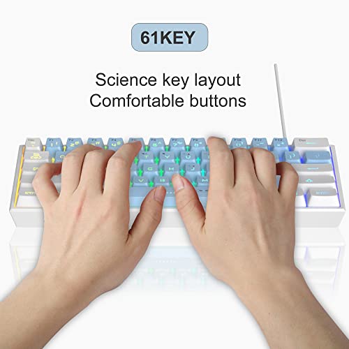 Image of MageGee TS91 Ergonomic Waterproof Mechanical Feeling Office Computer Keyboard Mini 60% Gaming Keyboard,RGB Backlit 61 Key Ultra-Compact Keyboard, for Pc,Mac,Ps4,Xbox One Gamer,USB-C(White&Blue)