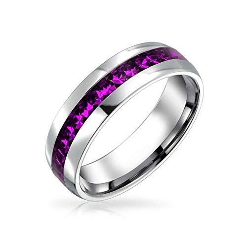 Bling Jewelry Geburt Oktober Rosa Channel Set Kristall Der Ewigkeitsring Band Für Damen Herren Silber Getönt Aus Rostfreiem Stahl
