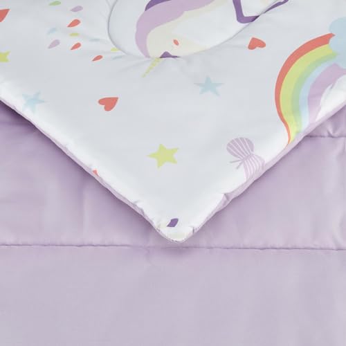 Image of Amazon Basics 7-Piece Soft, Easy-Wash Microfiber Kid's Bed-in-a-Bag Bedding Set with Sheet and Comforter, Full /Queen, Unicorn Print