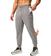 Pudolla Men's Fleece Lined Joggers Sweatpants with Zipper Pockets Winter Warm Pants for Men Runni...