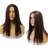 Fabutio Dark Brown #4 Heat Resistant Synthetic Wig Middle Part Straight Medium Length Party Wig Costume Cosplay Unit Glueless No Lace Full Machine Made Easy Wig 14 Inch